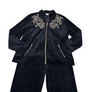 Chico's Zenergy Gold Embellished Velour Full Zip Jacket & Pants Set Women's Sz 2